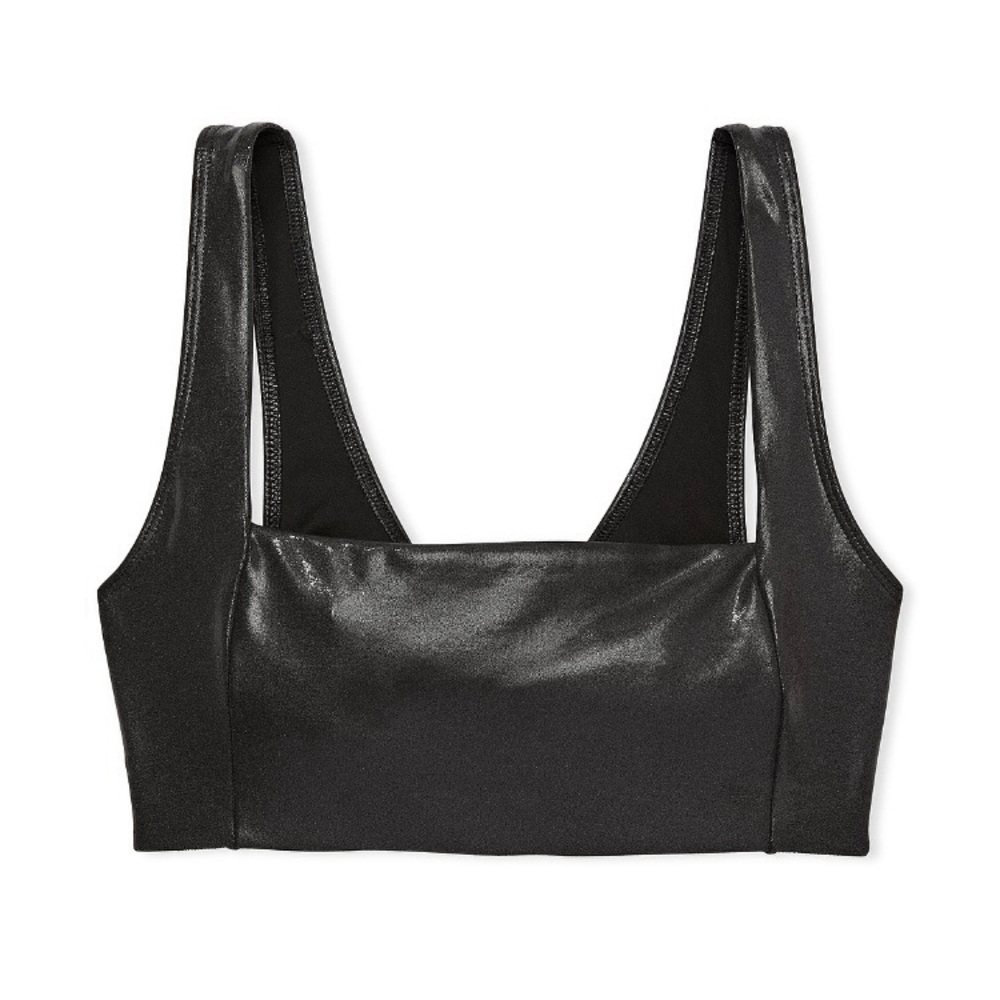 Victoria’s Secret Pink Ultimate Square-Neck Sports Bra Black Sparkle Size Large - Picture 3 of 17